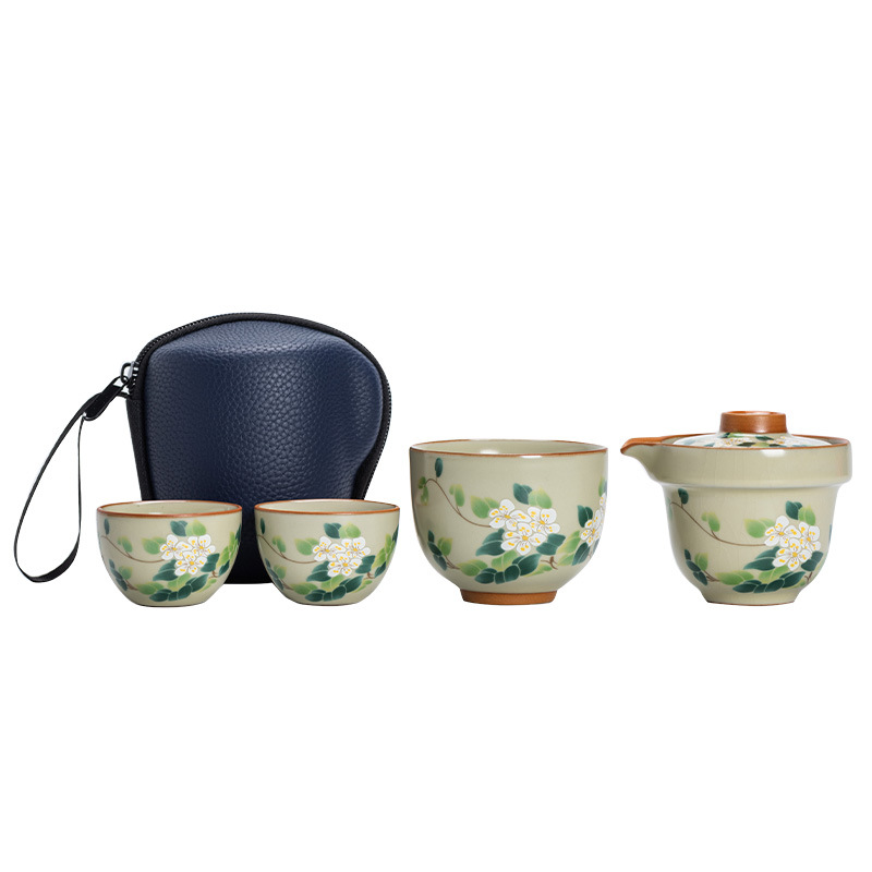 Ru Kiln One Pot And Three Cups Outdoor Portable Teacup Set