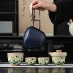 Ru Kiln One Pot And Three Cups Outdoor Portable Teacup Set