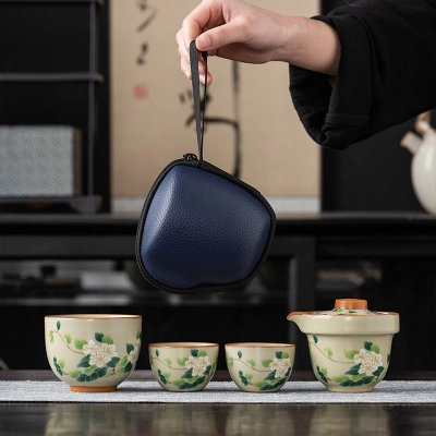 Ru Kiln One Pot And Three Cups Outdoor Portable Teacup Set 01