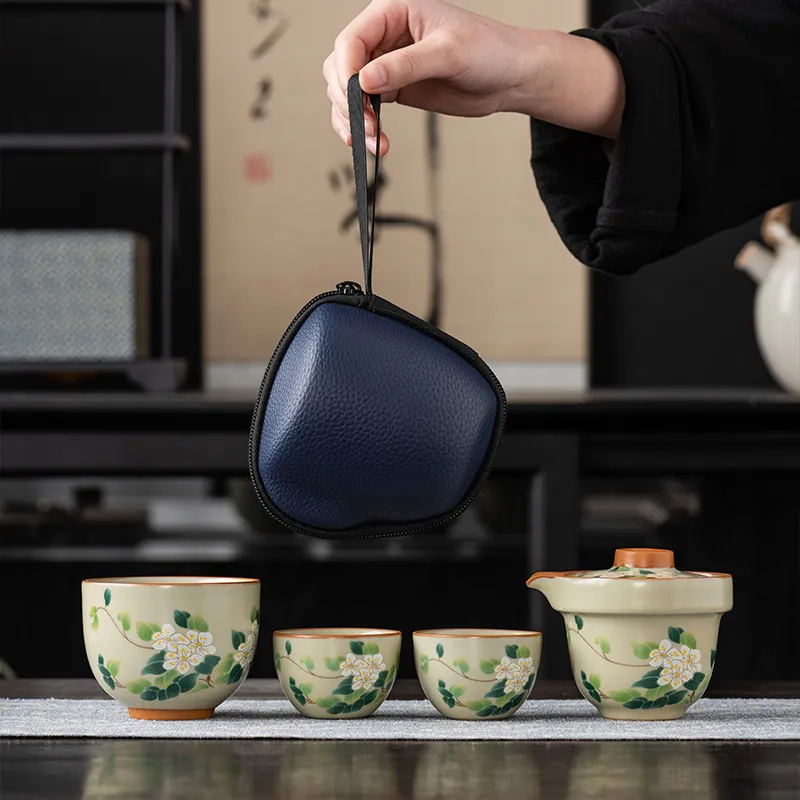 Ru Kiln One Pot And Three Cups Outdoor Portable Teacup Set