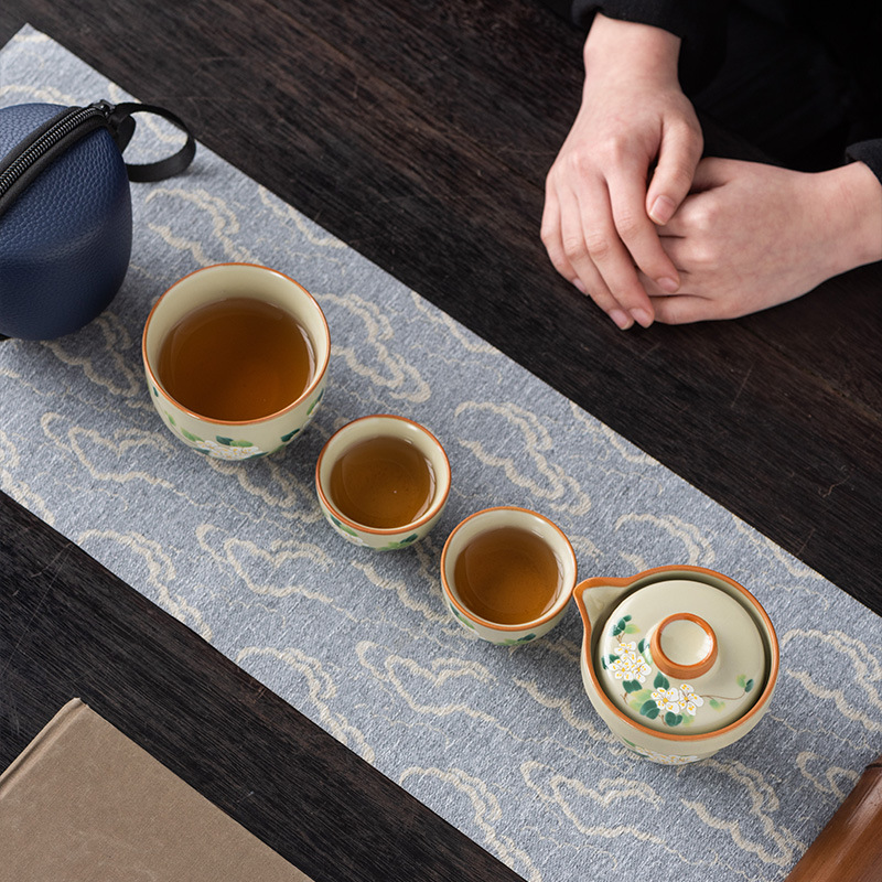Ru Kiln One Pot And Three Cups Outdoor Portable Teacup Set