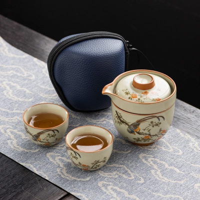 Ru Kiln One Pot And Three Cups Outdoor Portable Teacup Set 02