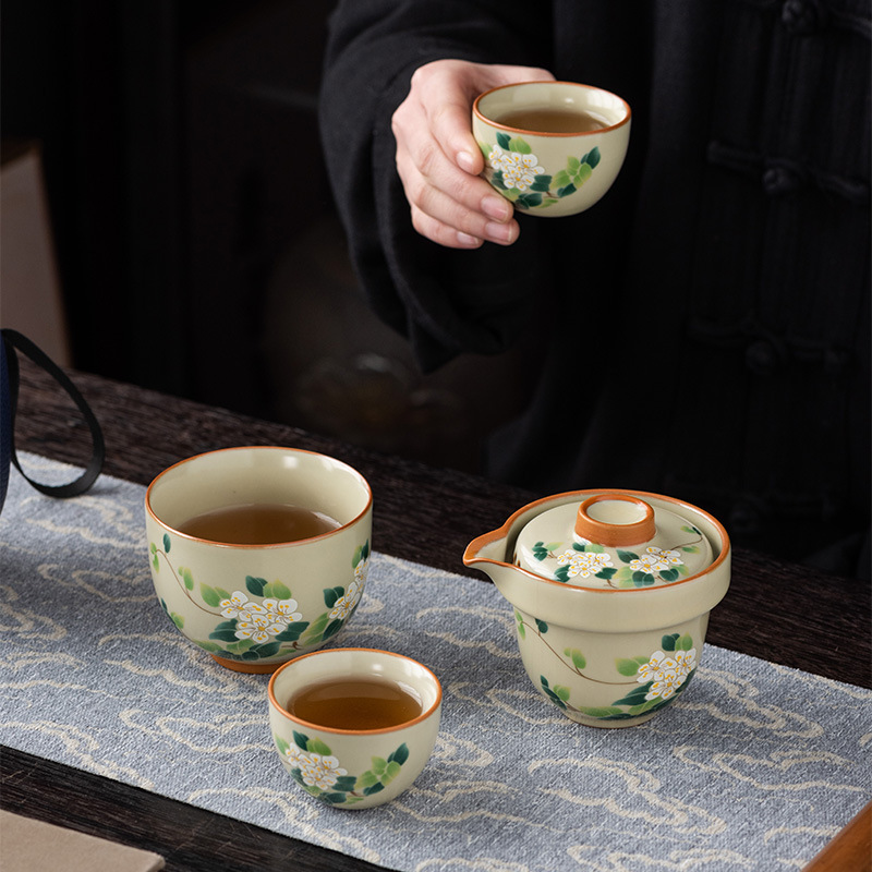 Ru Kiln One Pot And Three Cups Outdoor Portable Teacup Set