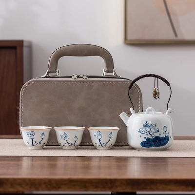 Handle Teapot Three Cups Outdoor Portable Teacup Set 01