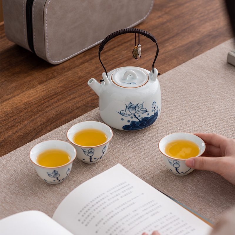 Handle Teapot Three Cups Outdoor Portable Teacup Set