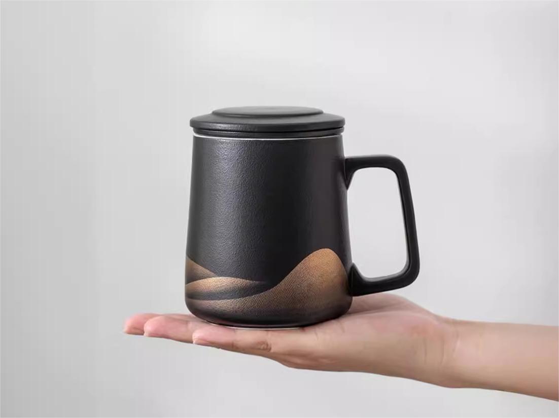 Simple Ceramic Tea And Water Separation Cup With Lid 1