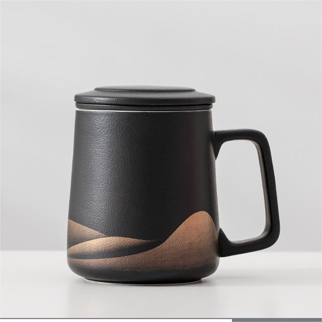 Simple Ceramic Tea And Water Separation Cup With Lid 1