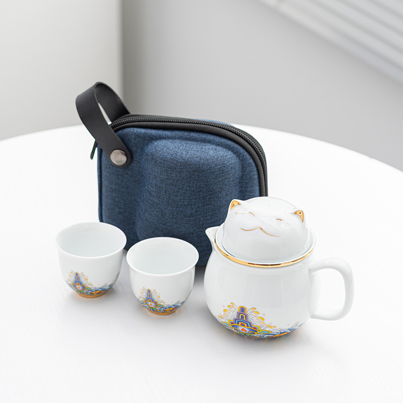 Handle Teapot Two Cups Outdoor Portable Teacup Set 2