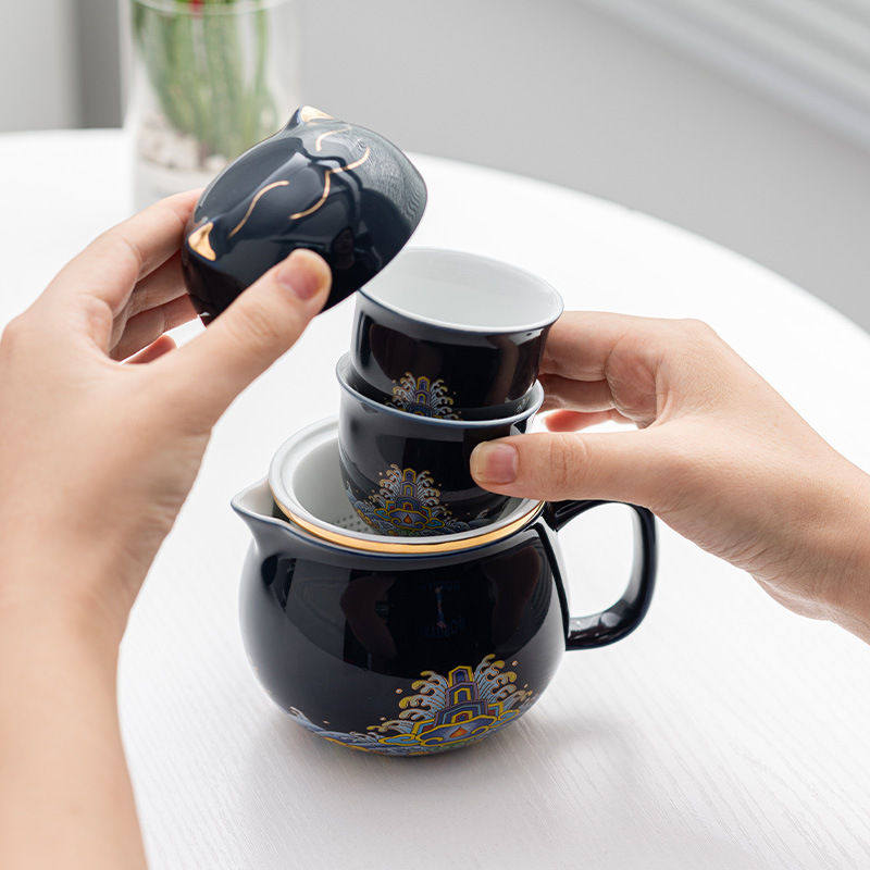 Handle Teapot Two Cups Outdoor Portable Teacup Set 2