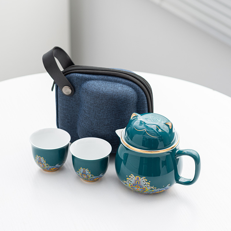 Handle Teapot Two Cups Outdoor Portable Teacup Set 2