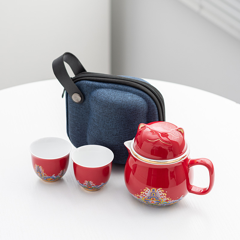 Handle Teapot Two Cups Outdoor Portable Teacup Set 2