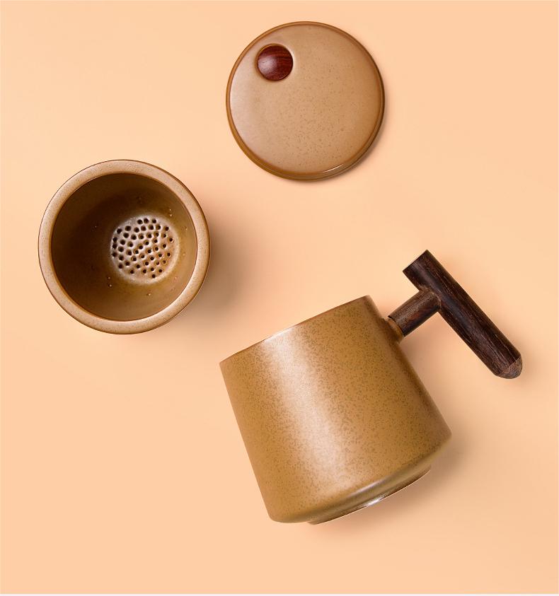 Simple Ceramic Tea And Water Separation Cup With Lid 2