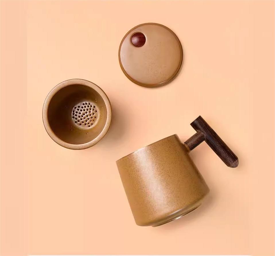 Simple Ceramic Tea And Water Separation Cup With Lid 2