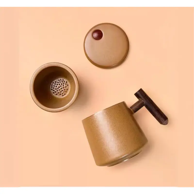 Simple Ceramic Tea And Water Separation Cup With Lid 2