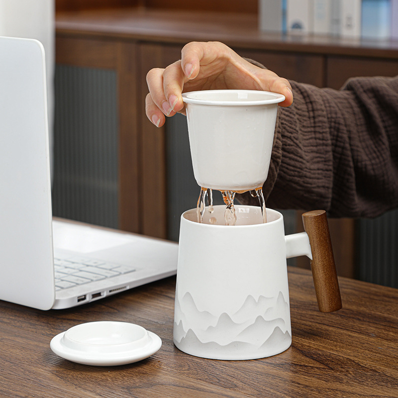 Simple Ceramic Tea And Water Separation Cup With Lid 3