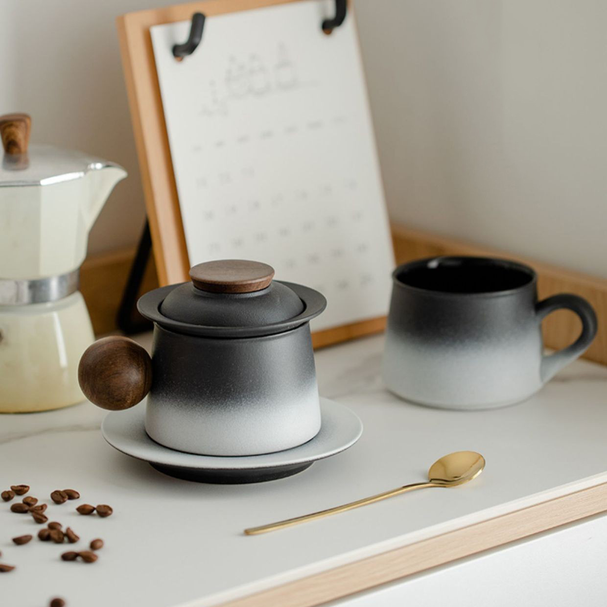 Simple Ceramic Tea And Water Separation Cup With Lid 4