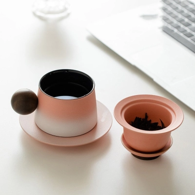 Simple Ceramic Tea And Water Separation Cup With Lid 4 02