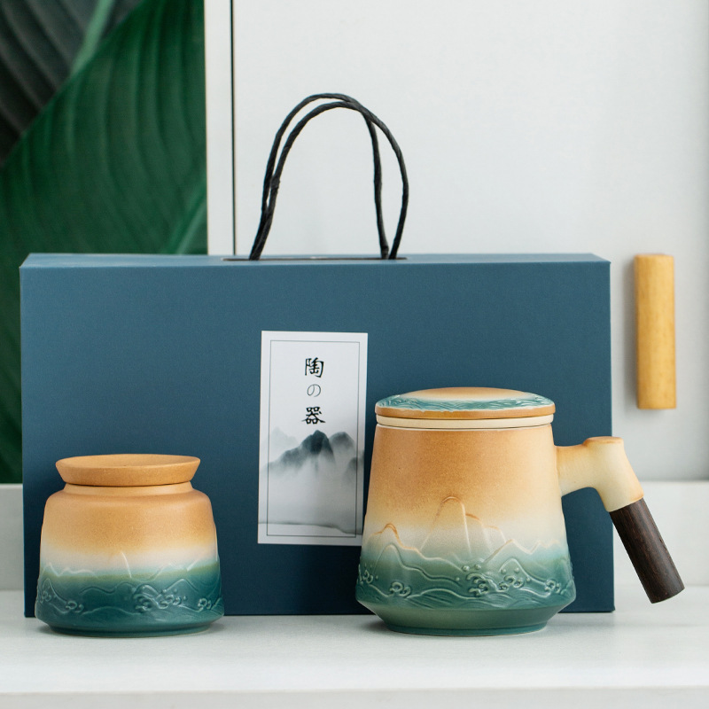 Simple Ceramic Tea And Water Separation Cup With Lid Tea Jar