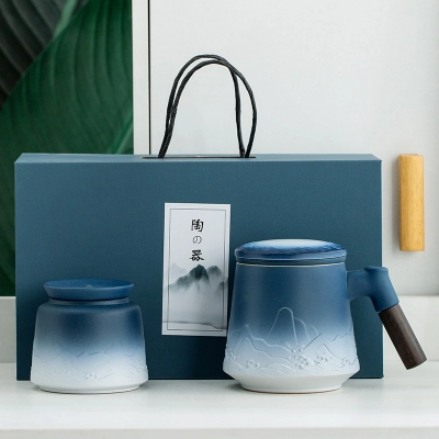 Simple Ceramic Tea And Water Separation Cup With Lid Tea Jar 01
