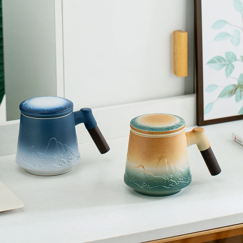 Simple Ceramic Tea And Water Separation Cup With Lid Tea Jar