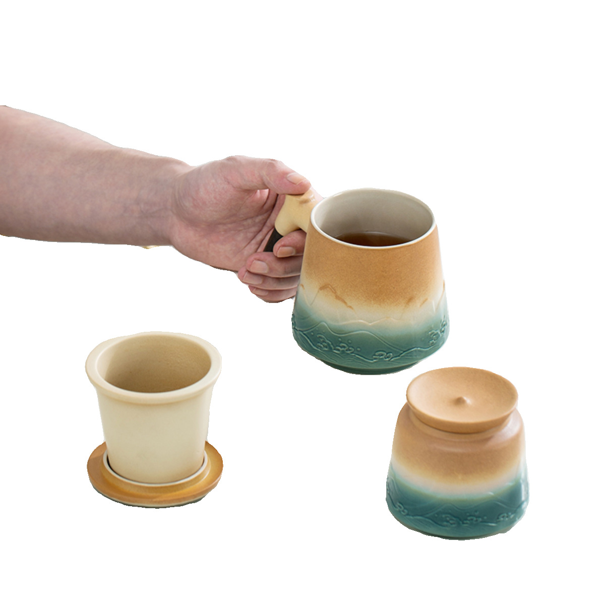 Simple Ceramic Tea And Water Separation Cup With Lid Tea Jar