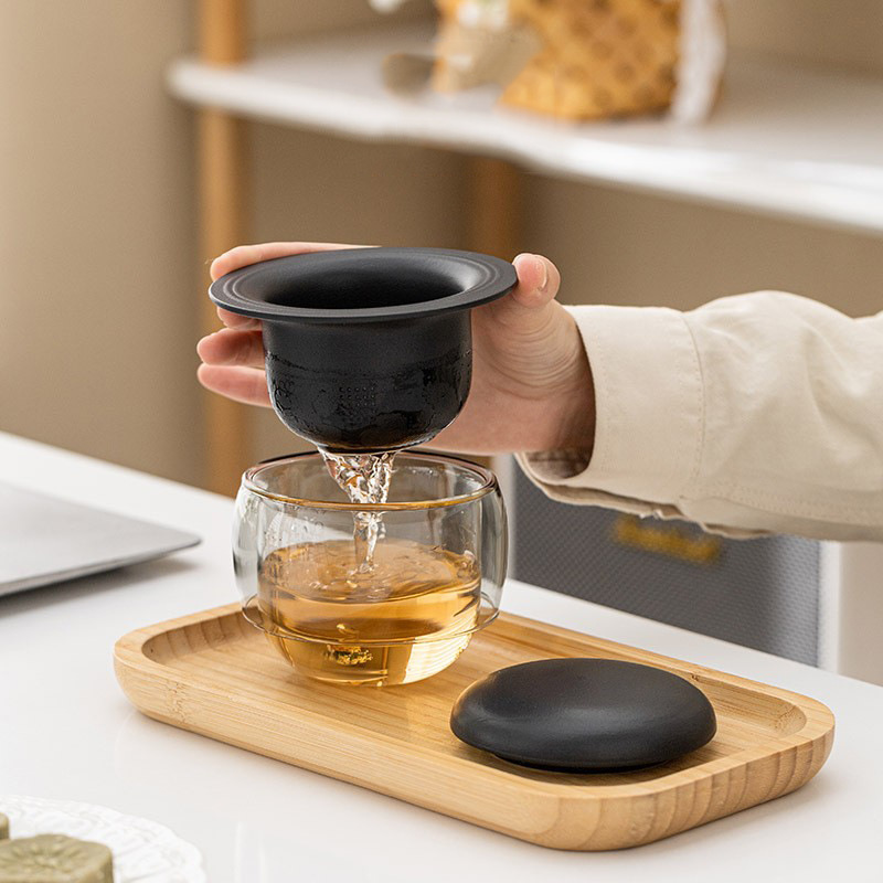 Simple Glass Ceramic Tea And Water Separation Cup With Lid 3