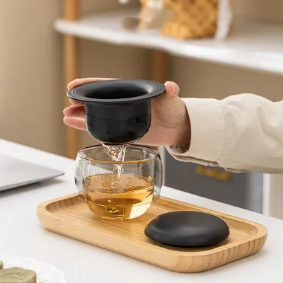 Simple Glass Ceramic Tea And Water Separation Cup With Lid 3 02