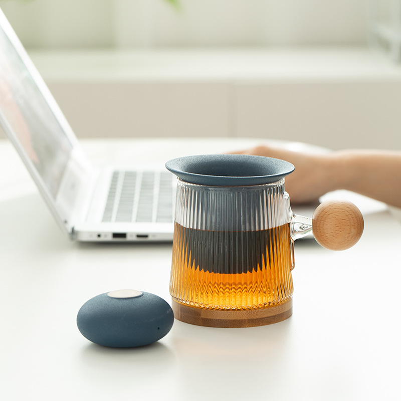 Simple Glass Ceramic Tea And Water Separation Cup With Lid 4