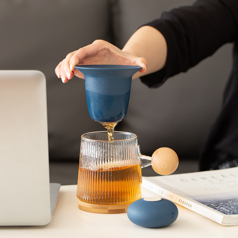 Simple Glass Ceramic Tea And Water Separation Cup With Lid 4