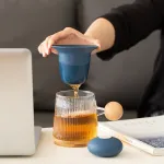 Simple Glass Ceramic Tea And Water Separation Cup With Lid 4
