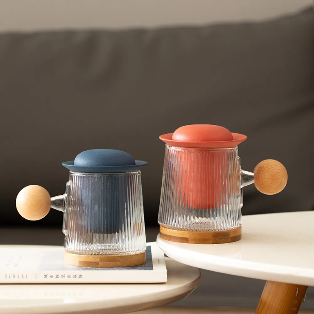Simple Glass Ceramic Tea And Water Separation Cup With Lid 4