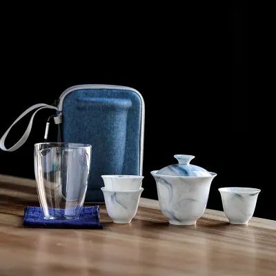 Travel Tea Set Outdoor Ceramic Teapot Teacup Gift Souvenir 12 01