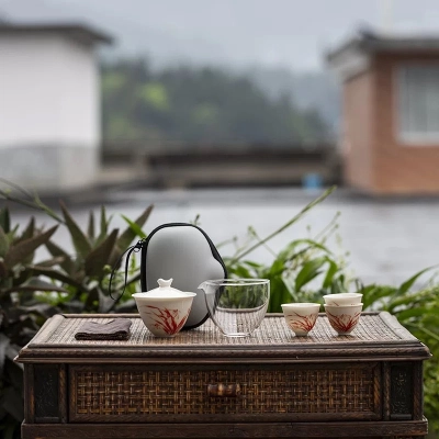 Travel Tea Set Outdoor Ceramic Teapot Teacup Gift Souvenir 13 01