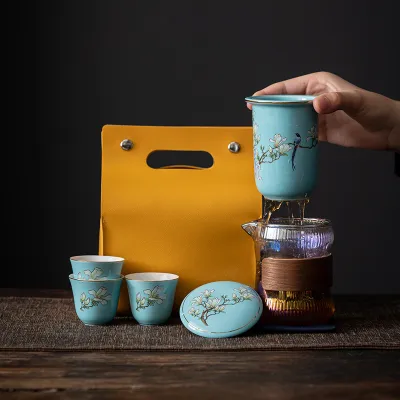 Travel Tea Set Outdoor Ceramic Teapot Teacup Gift Souvenir 14 01