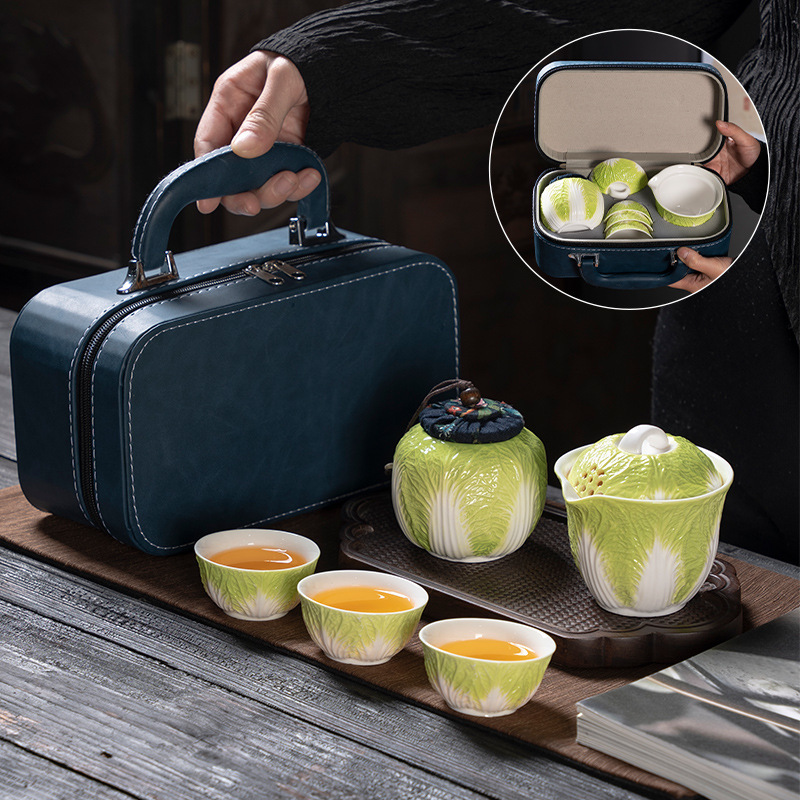 Travel Tea Set Outdoor Ceramic Teapot Teacup Gift Souvenir 5