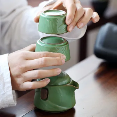 Travel Tea Set Outdoor Ceramic Teapot Teacup Gift Souvenir 6 01