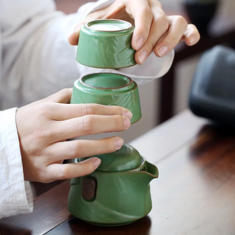 Travel Tea Set Outdoor Ceramic Teapot Teacup Gift Souvenir 6