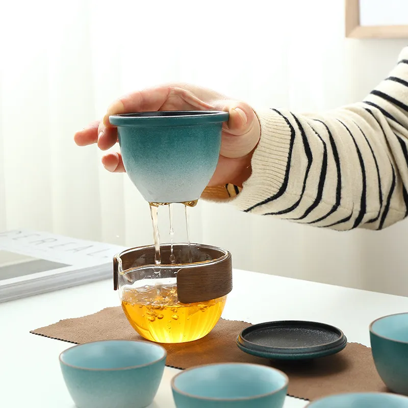 Travel Tea Set Outdoor Ceramic Teapot Teacup Gift Souvenir 7