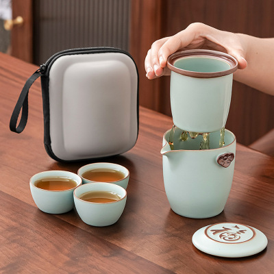 Travel Tea Set Outdoor Ceramic Teapot Teacup Gift Souvenir 24 01