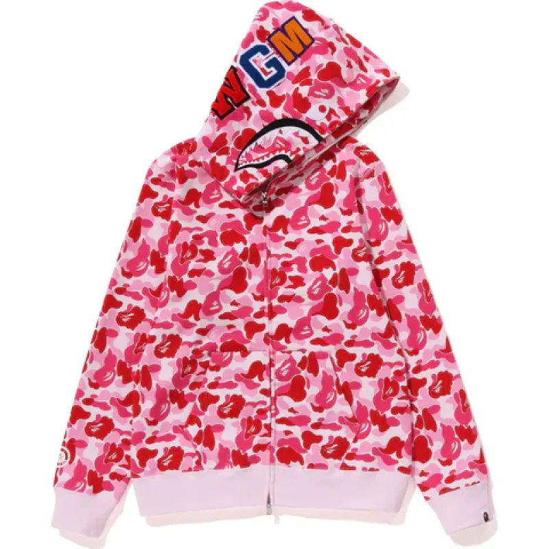 bape abc camo shark full zip hoodie pink