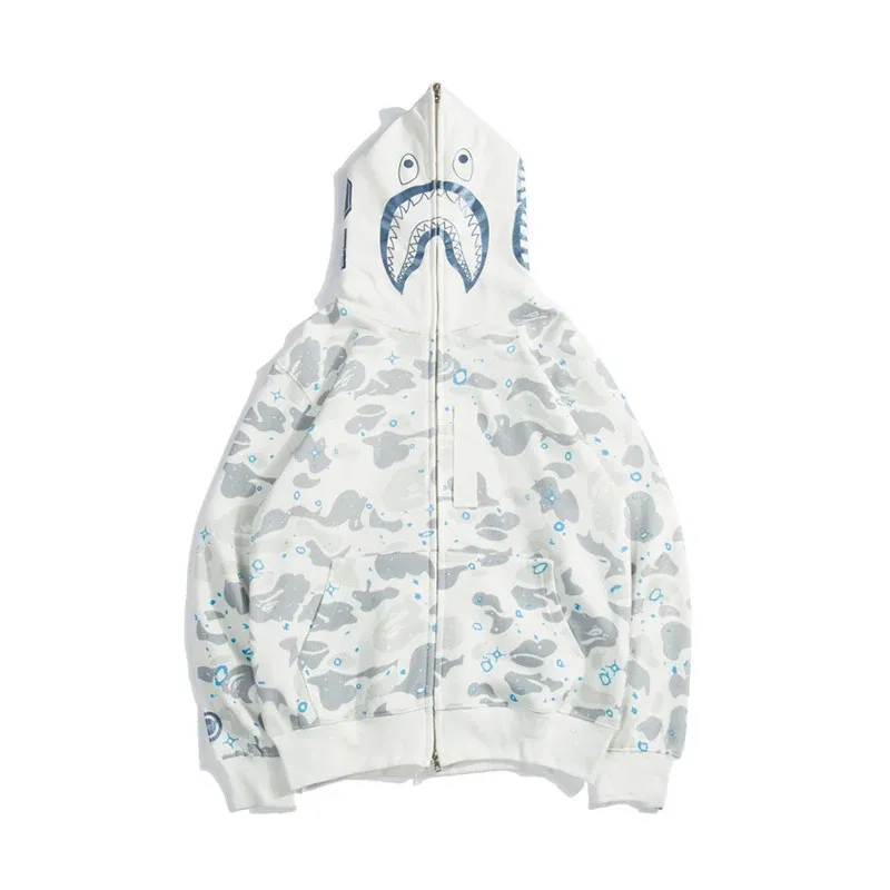 bape space camo shark full zip hoodie white