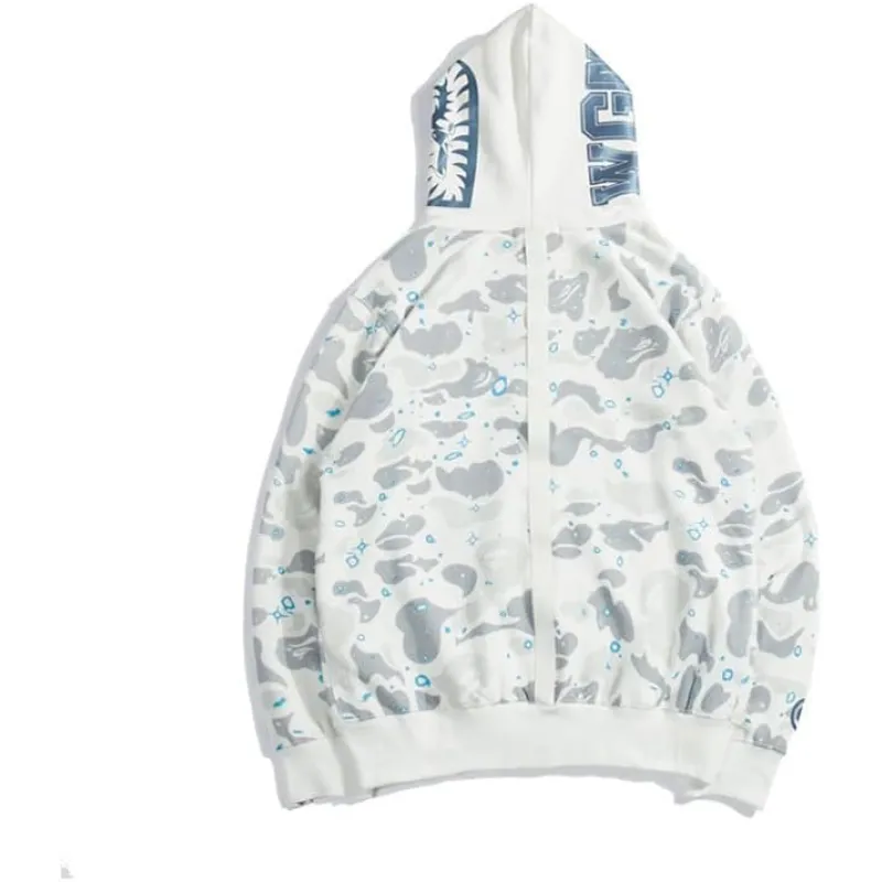 bape space camo shark full zip hoodie white
