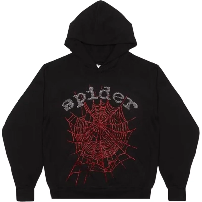 Sp5der OG Rhinestone Logo Hoodie Black 01