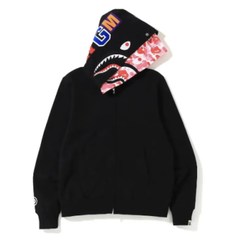 bape abc camo shark zip hoodie black