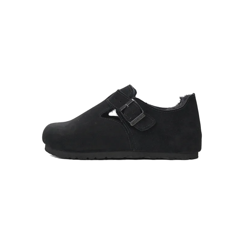 birkenstock london shearling suede leather black 1014960
