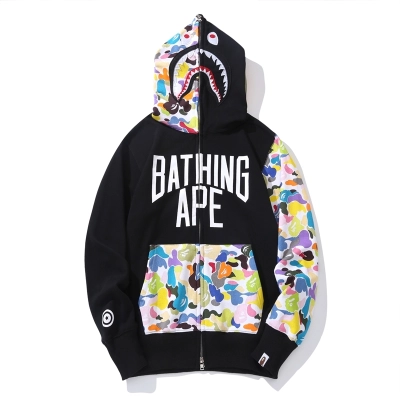 BAPE Multicolor Camouflage Shark Hoodie Black 01