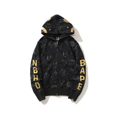 BAPE x NBHD Skull Black And Gold Hoodie 01