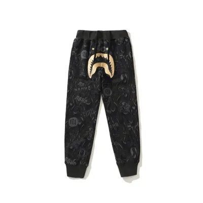 BAPE x NBHD joint style shark head black and gold trousers 01