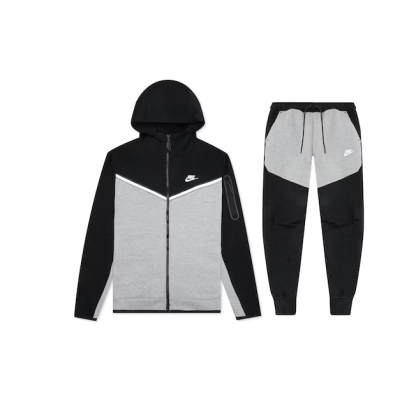 Nike Sportswear Tech Fleece Full Zip Hoodie & Joggers Set Black/Dark Grey Heather/White 01