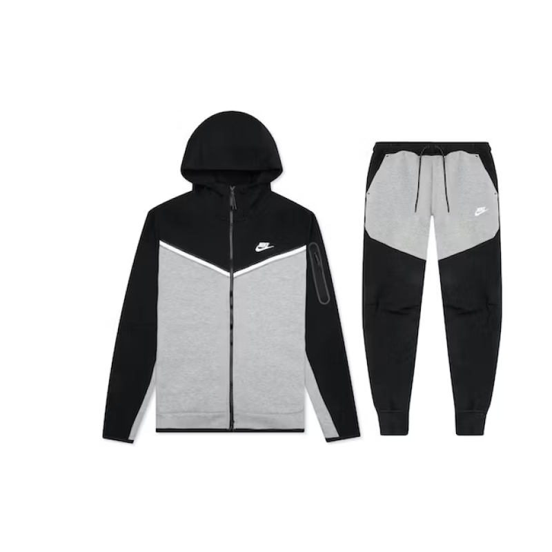 Nike Sportswear Tech Fleece Full Zip Hoodie & Joggers Set Black/Dark Grey Heather/White